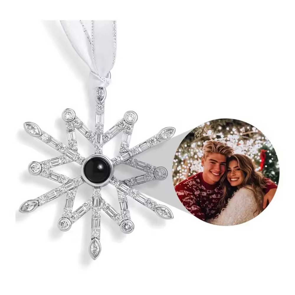 snowflake Christmas tree hanging ornament with hidden personalised photo inside