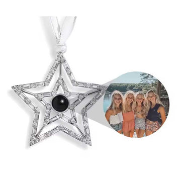 star christmas hanging tree ornament with hidden photo inside