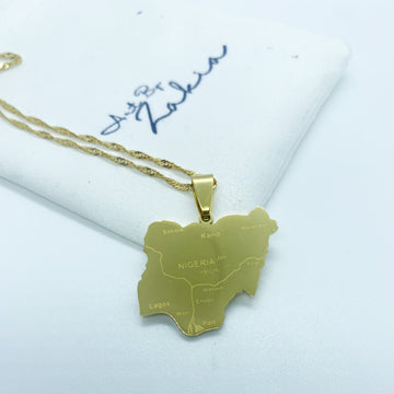 Nigeria Map Necklace Keychain in 18ct gold plated