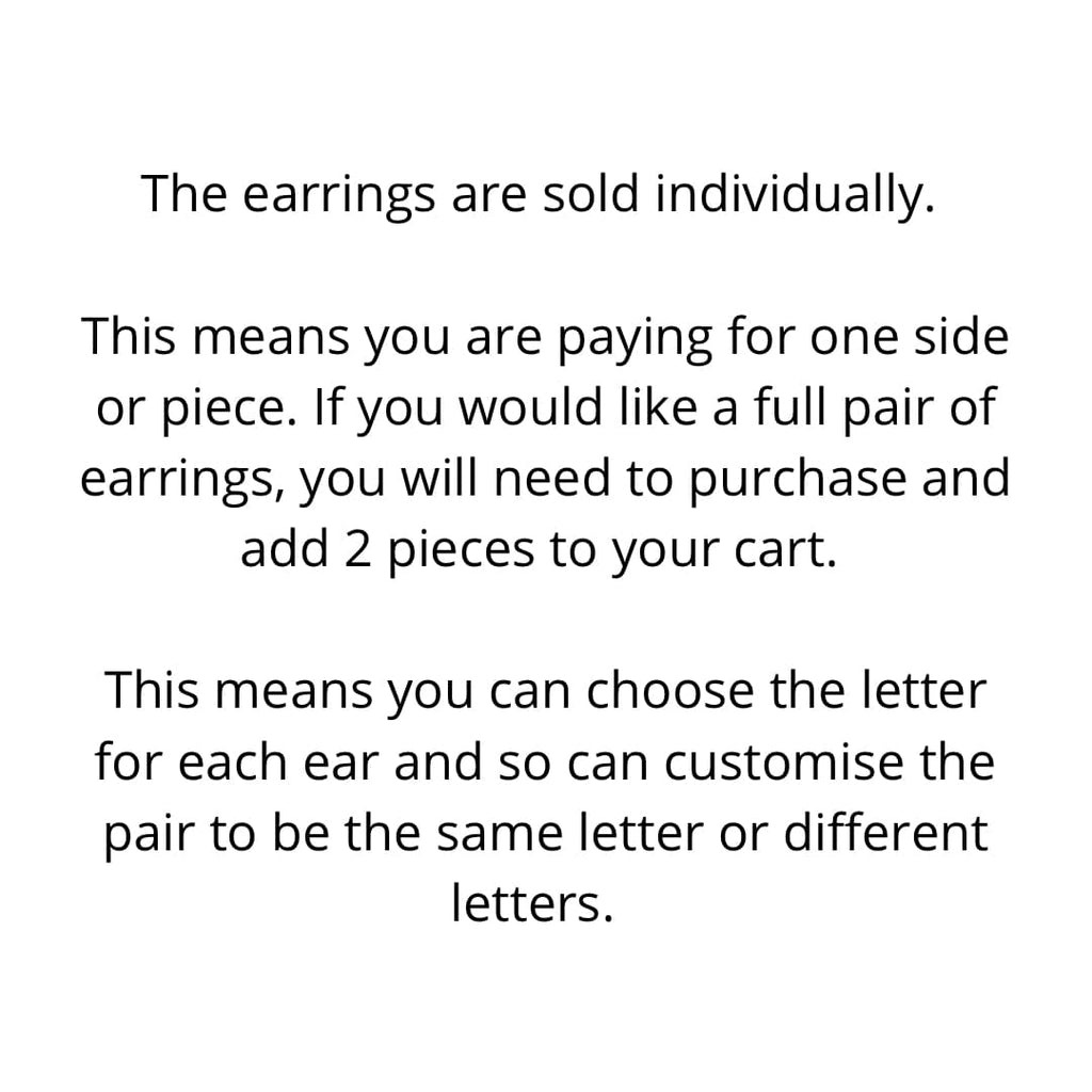 Each of our personalised Arabic letter initial stud earrings are sold individually so you can create your own pair of earrings by choosing the same or different letters