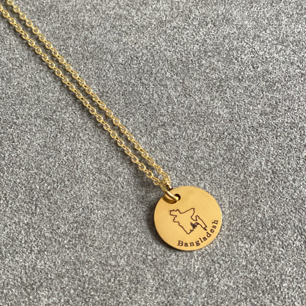coin necklace with bangladesh map and name engraved