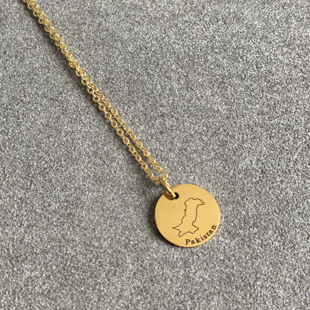 coin necklace with pakistan map and name engraved