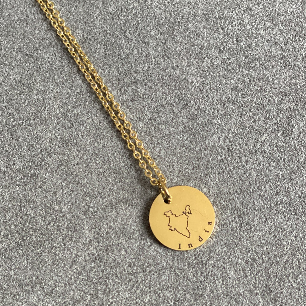 coin necklace with india map and name engraved
