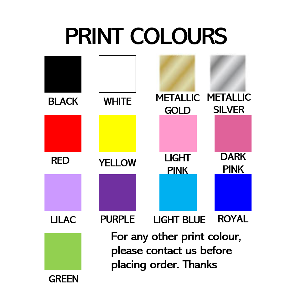 Print colours - available colours for name printing