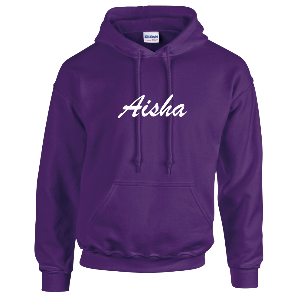 Example Jumper - purple hoodie with white English name across the chest