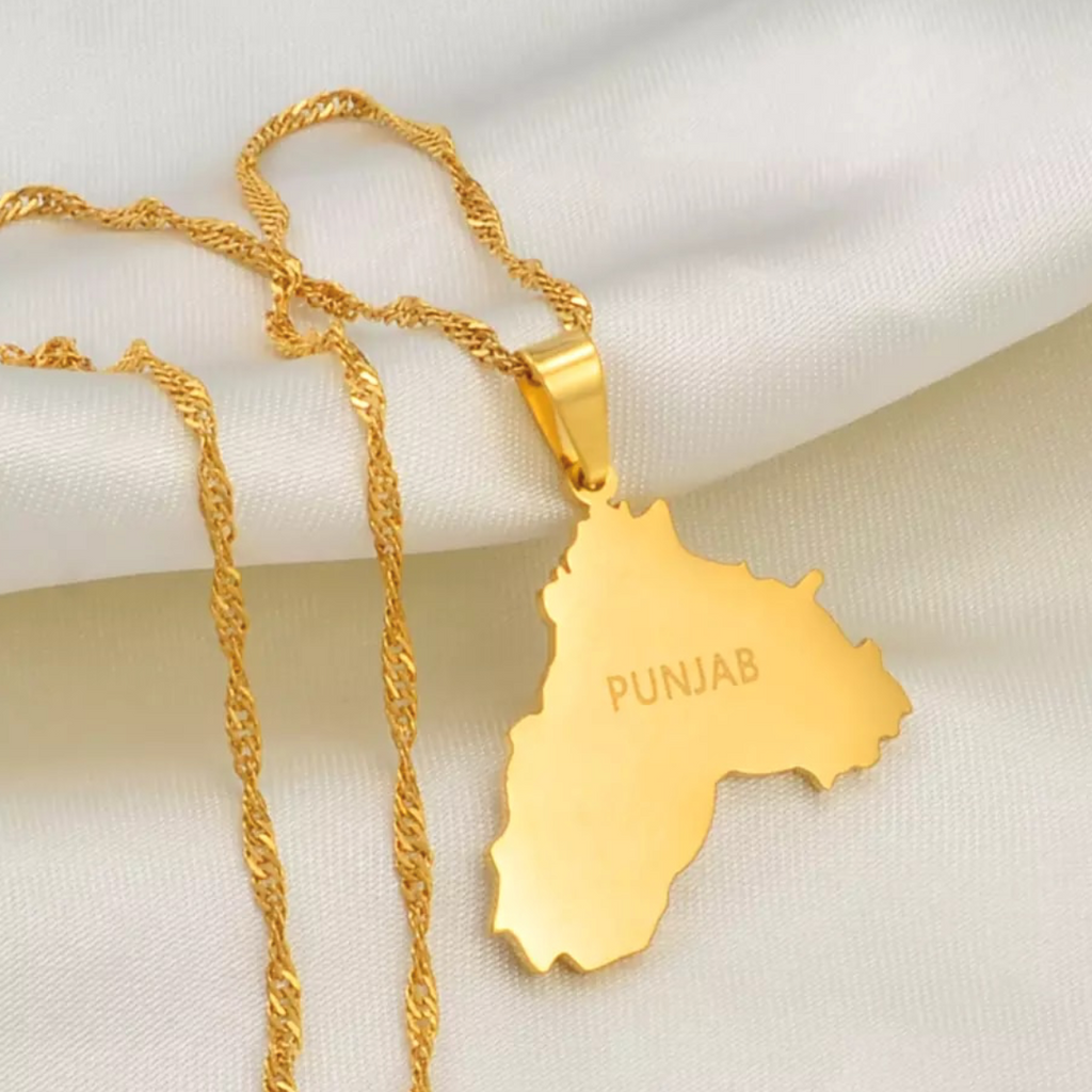 undivided punjab map necklace in gold