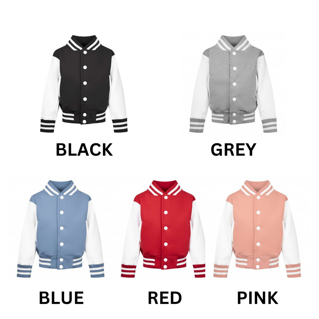 colour chart of kids varsity jackets to personalise